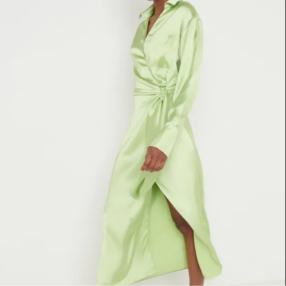ASOS Dresses & Skirts - NWT ASOS Pretty Lavish Ronnie Satin Wrap Dress in Apple Green
